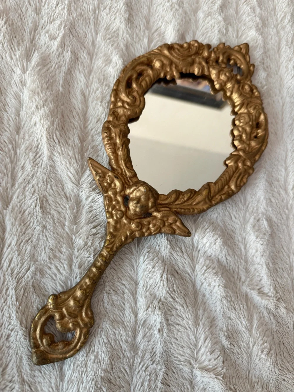 Vintage Cherub Vanity Footed Hand Mirror